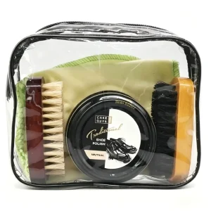 Shoe Shine Kit with Neutral Polish Brushes and Cloth