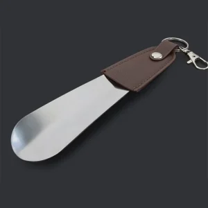 Short Metal Shoe Horn Small Travel Shoehorn with Leather Handle Strap