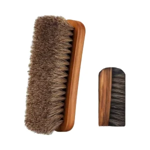 Soft Genuine Horse Hair Bristles 6.7″ Concave Design Shoe Shine Brush Wood Handle Comfortable Grip Anti-Slip for Shoes