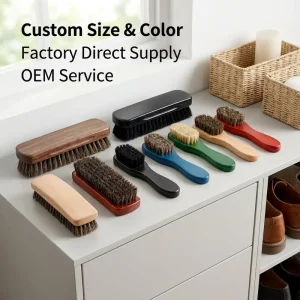 Soft Horsehair Bristles Wood Handle Long Handle Hanging Loop Comfortable Grip Portable Shoe Shine Brush Shoes Boots Leather Care