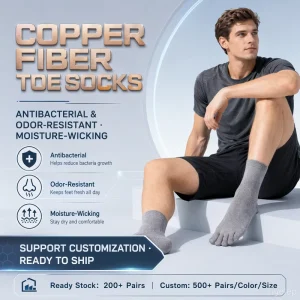 Solid Color Anti bacterial Deodorization 5 Toe Copper Man Socks