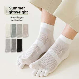 Spring Summer Thin Mesh Men Ankle Socks Cotton Sweat Absorbing Deodorant Breathable Solid Color Split Five Toe Socks for Men
