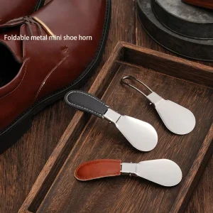 Stainless Steel Folding Shoe Horn Carryable Metal Shoe Horn Shoe Threader for Home Use