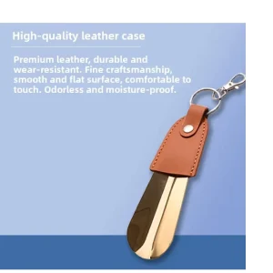 Stainless Steel Keychain Shoe Horn with Leather Cover Portable Car Key Holder Easy to Carry Daily Casual Style Keychain