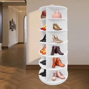 Steel Rotating Shoe Rack Cabinet Multi Layer 360 Degree Storage with Simple Bag Display