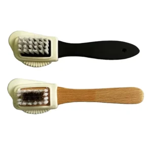 Suede Nubuck 4-Way Wooden Shoe Cleaning Brush with Long Handle for Leather Plastic Mesh Canvas Shoes TPR and PP Bristle