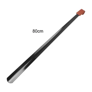 Unisex Black Stainless Steel Long Handle Shoe Horn 80cm With Leather Cover