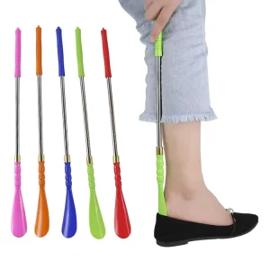 Unisex Household Stainless Steel and Plastic PP 47cm Long Metal Shoe Horn Long Handle