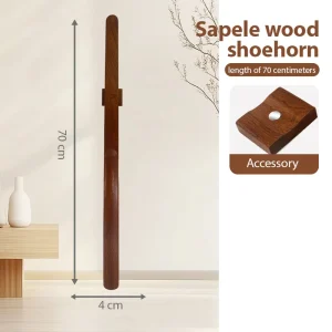 Wall Mount Sapele Solid Wood Magnetic 70CM Long Handled Shoe Horn, Wooden Shoehorn