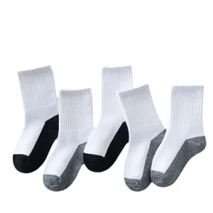 White Men’s Girls’ Children’s Crew Socks Spring Summer Autumn Sports Breathable Sweat Absorbent Deodorant Combed Cotton Solid
