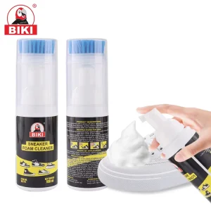 White Sneaker Sport Shoe Cleaner Odor Removing Foam Spray in Plastic Bottle