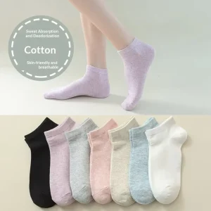 Women Solid Color Cotton Ankle Socks Sweat Absorb Deodorant Breathable Skin Friendly Short Casual Cotton Socks for Daily Wear