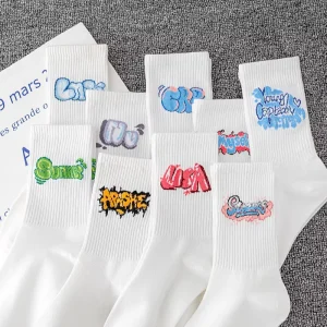 Women’s Crew Socks with Deodorant Feature Breathable and Comfortable for Daily Sports Cartoon Pattern on Cuff