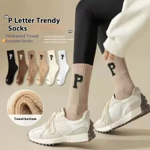Women’s Winter Casual Crew Socks Cotton Spandex Polyester Sweat-Absorbent Deodorant with Cushion and Body Logo