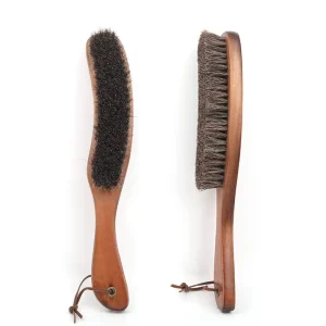 Wood Handle Horse Hair Brush with Soft Long Handle Frosted Suede for Shoe & Bed Polishing