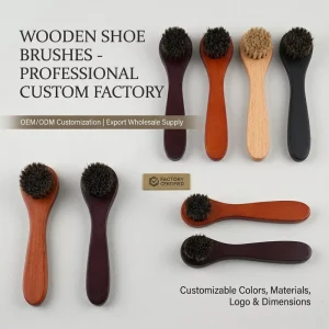 Wood Handle Horse Hair Leather Shoe Polishing Brush with Long Handle and Hanging Loop