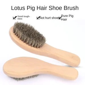 Wood Handle Pig Hair Shoe Brush with Decontamination Feature Made in China