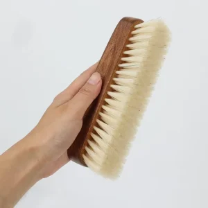 Wood Handle with Pig Bristle Shoe Brush Pig Hair Polishing Cleaning Buffing Brush Cleaner for Shoes, Boots