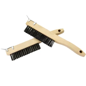 Wood Shoe Handle Abrasive Straight Black 4 X 16 Carbon Steel Wire Scratch Brush with Metal Scraper