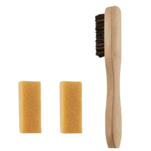 Wooden Cleaning Kit with Soft Brush and Stain Eraser Safe for Leather Nubuck and Knit Footwear Care Wood Handle