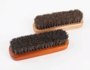 Wooden Handle Horse Hair & Nylon Shoe & Leather Brush for Rugby Basketball Cleaning