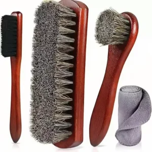 Wooden Horsehair Shoe Cleaning Brush Kit for Polish Shine of Leather Shoes Boots Shoe Shine Brush