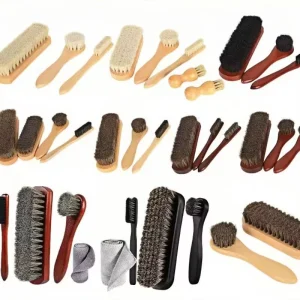 Wooden Horsehair Shoe Cleaning Brush Kit for Polish and Shine of Leather Shoes and Boots Premium Shoe Shine Brush