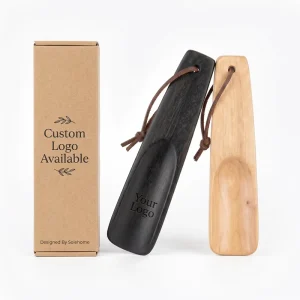 Wooden Shoe Horn Premium Lotus Wood Shoehorn With Leather Strap Hanging Lanyard Shoe Lifter for Boots Sneakers