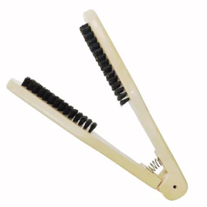 Wooden Spring Clamp Double Sided Nylon Brush Compact Foldable Multifunctional Cleaning Brush for Shoes Clothes & Hair Styling
