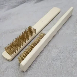 Wooden handled Copper Plated Steel Wire Brush 15 Bristle Length Manual Cleaning Tool For Shoe Wenwan Antique Collecting