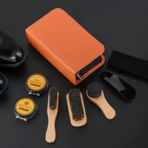 Woodworking Care Kit 7 Pieces Travel Polish Set Acrylic Leather Shoe Polish Cleaning Brushes Polishing Cloth Shoe Horn