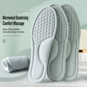 Wormwood Deodorant Washable Anti Microbial PU Insoles Sweat Wicking Shock Absorb Breathable Sport Shoe Inserts Men Women
